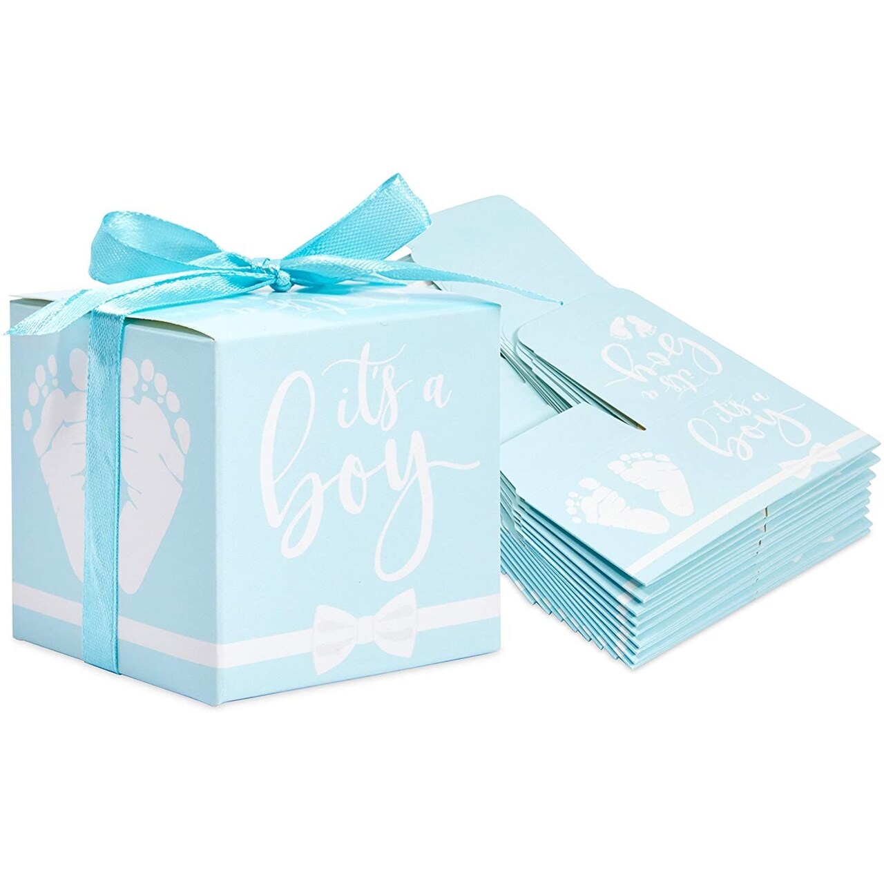 Its a Boy Baby Shower Party Favor Boxes with Ribbons (Blue, 50 Pack)